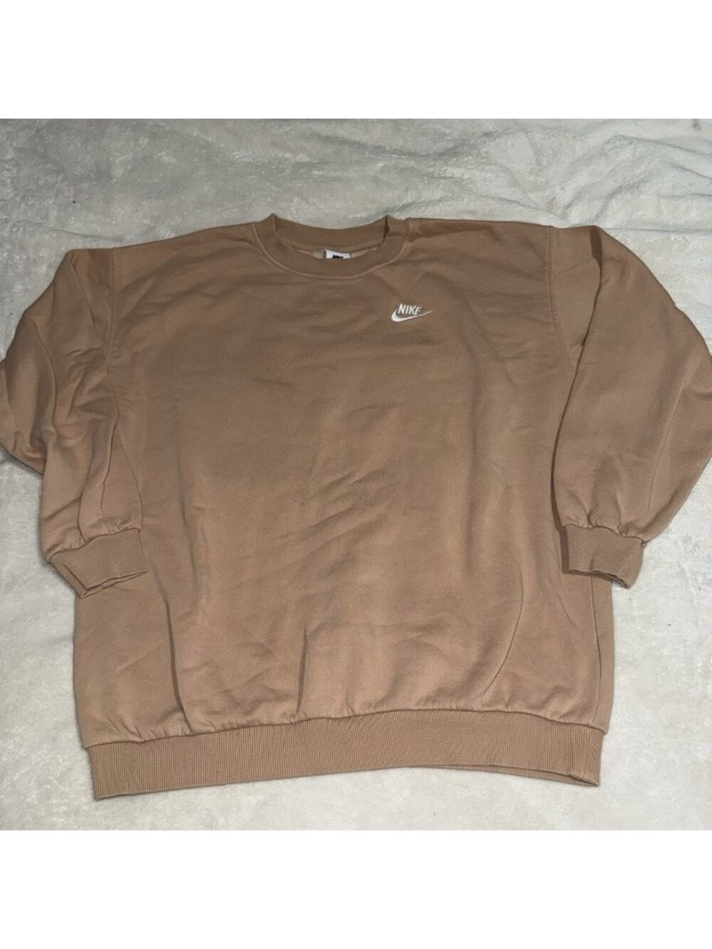 Nike Womens XL Tan Brown Fleece Crewneck Sweatshirt Embroidered Swoosh